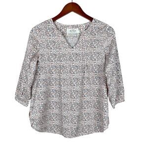 Old Ranch Popover Blouse Floral Shirt Top Organic Cotton 3/4 Sleeve Women's S